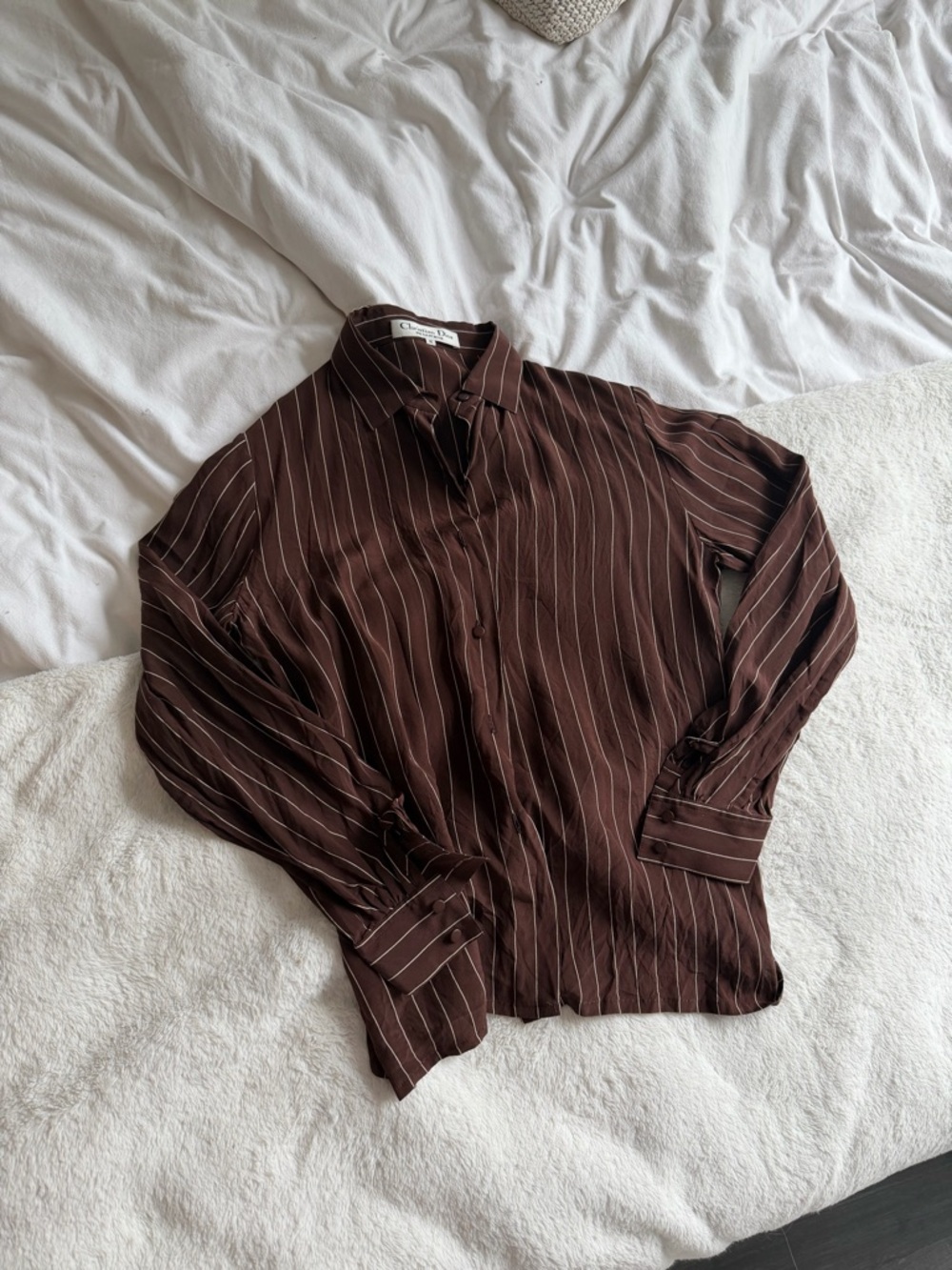 Classic Brown Pinstripe Button-Up Shirt Dior
